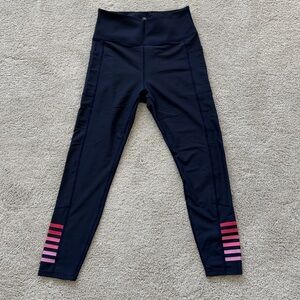 Addison Bay HighRise Navy Performance Leggings with Pink Stripe Detail worn once